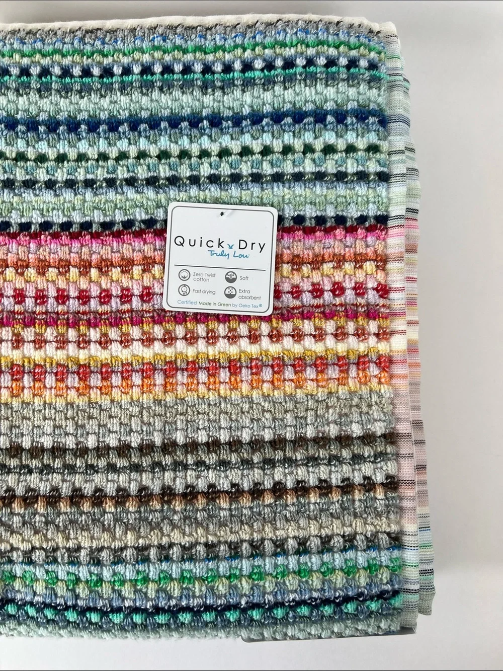 Truly Lou Bath Towel Set Bright Rainbow Colors Striped Soft Cotton 2 Pc NEW